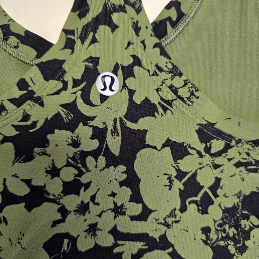 Lululemon Cool Racerback II Efflorescent Barracks Green Black Tank Top Size 4 - Picture 5 of 7